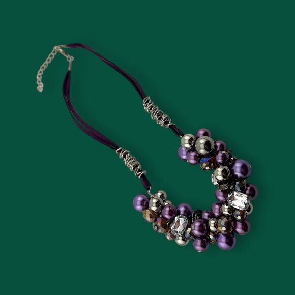 Chunky Bubble Necklace Purple and Silver Balls - Picture 2 of 11